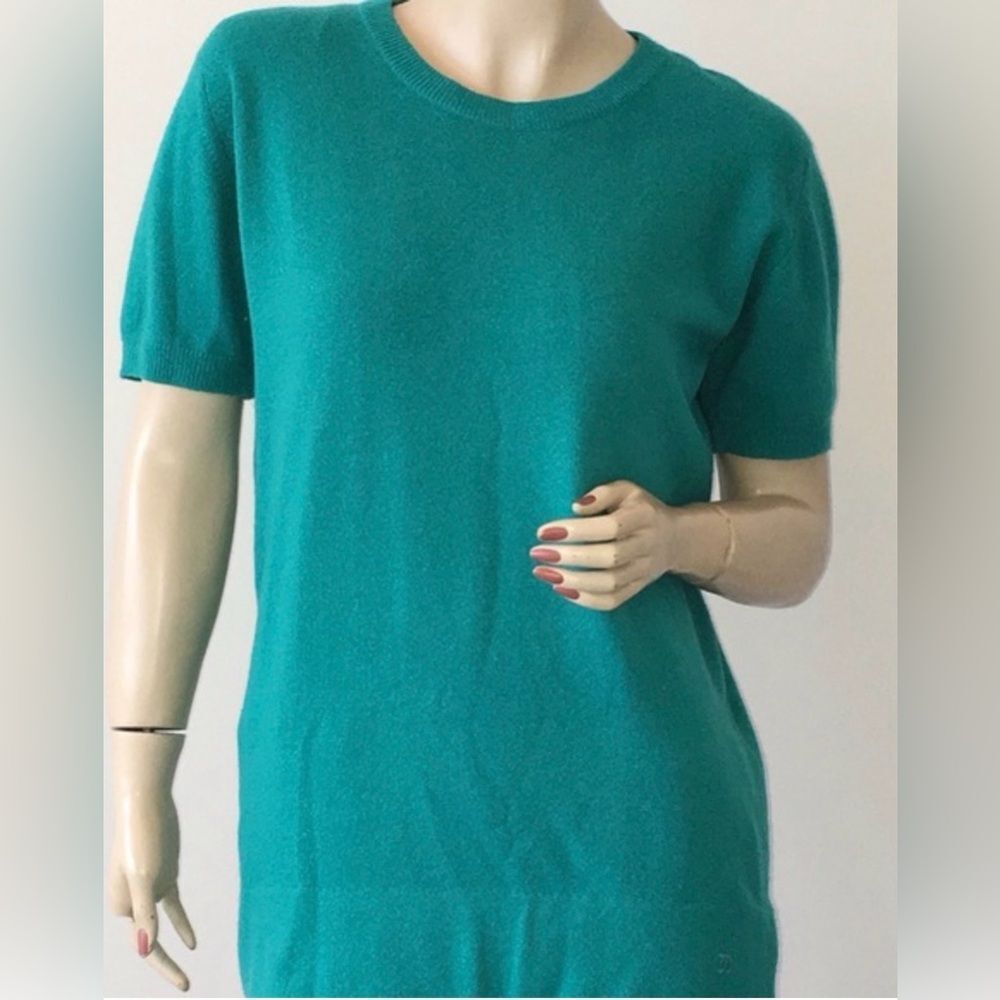 VTG *CHANEL* Teal Green 💯 Cashmere Sweater M/L EUC